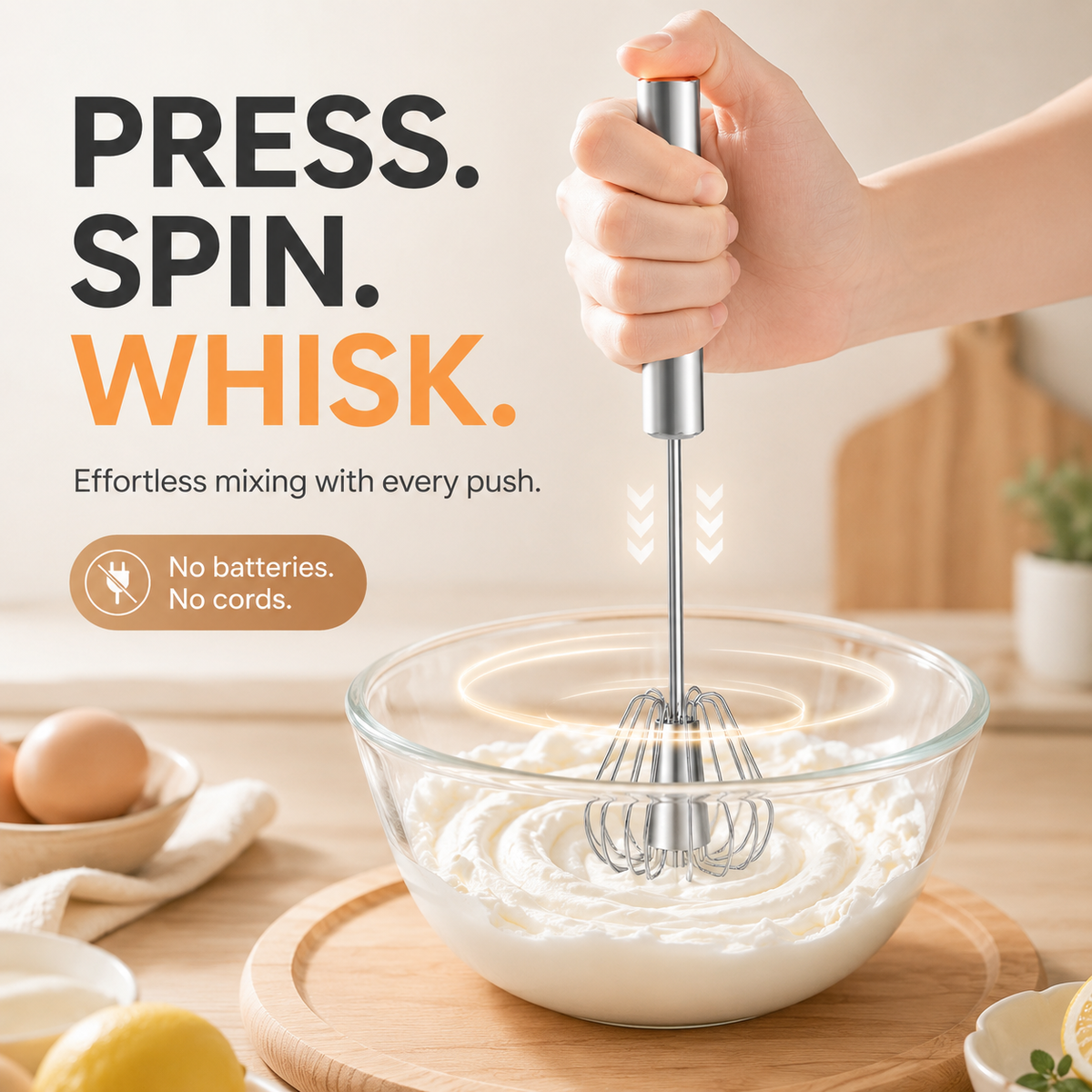 2PCS Stainless Steel Hand-Push Spinning Wire Whisk🍳