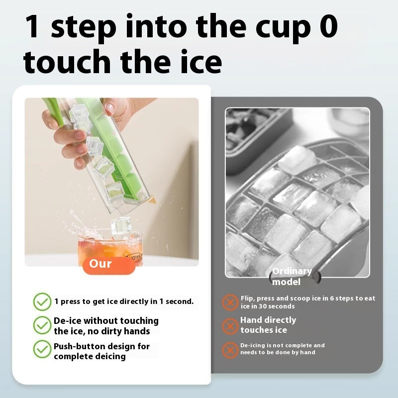 Ice Cube Tray with Storage Bin & Lid – Easy Press Release Ice Maker