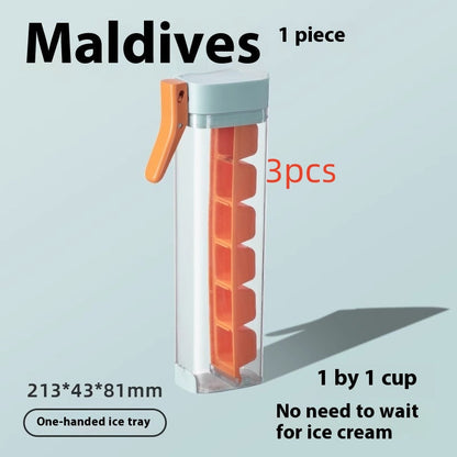 Ice Cube Tray with Storage Bin & Lid – Easy Press Release Ice Maker