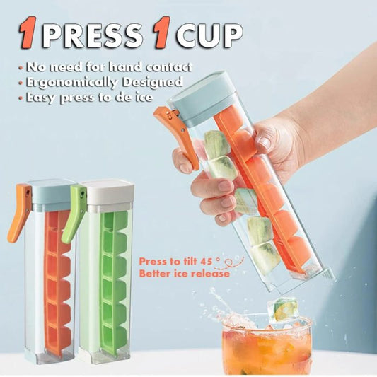 Ice Cube Tray with Storage Bin & Lid – Easy Press Release Ice Maker