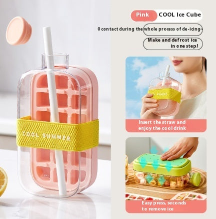 Instant Ice Maker Cup with Straw – One-Press Ice Mold for Chilled Drinks