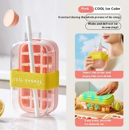 Instant Ice Maker Cup with Straw – One-Press Ice Mold for Chilled Drinks