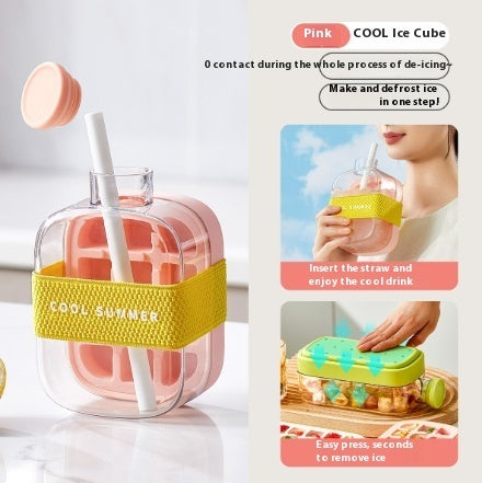 Instant Ice Maker Cup with Straw – One-Press Ice Mold for Chilled Drinks