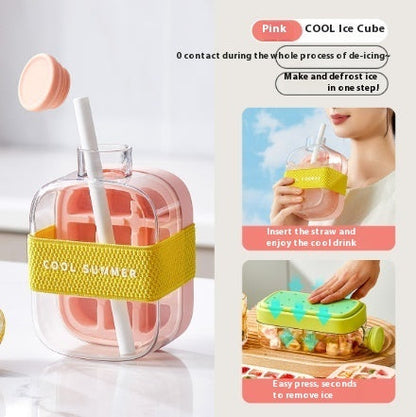 Instant Ice Maker Cup with Straw – One-Press Ice Mold for Chilled Drinks