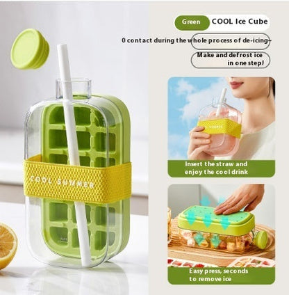 Instant Ice Maker Cup with Straw – One-Press Ice Mold for Chilled Drinks