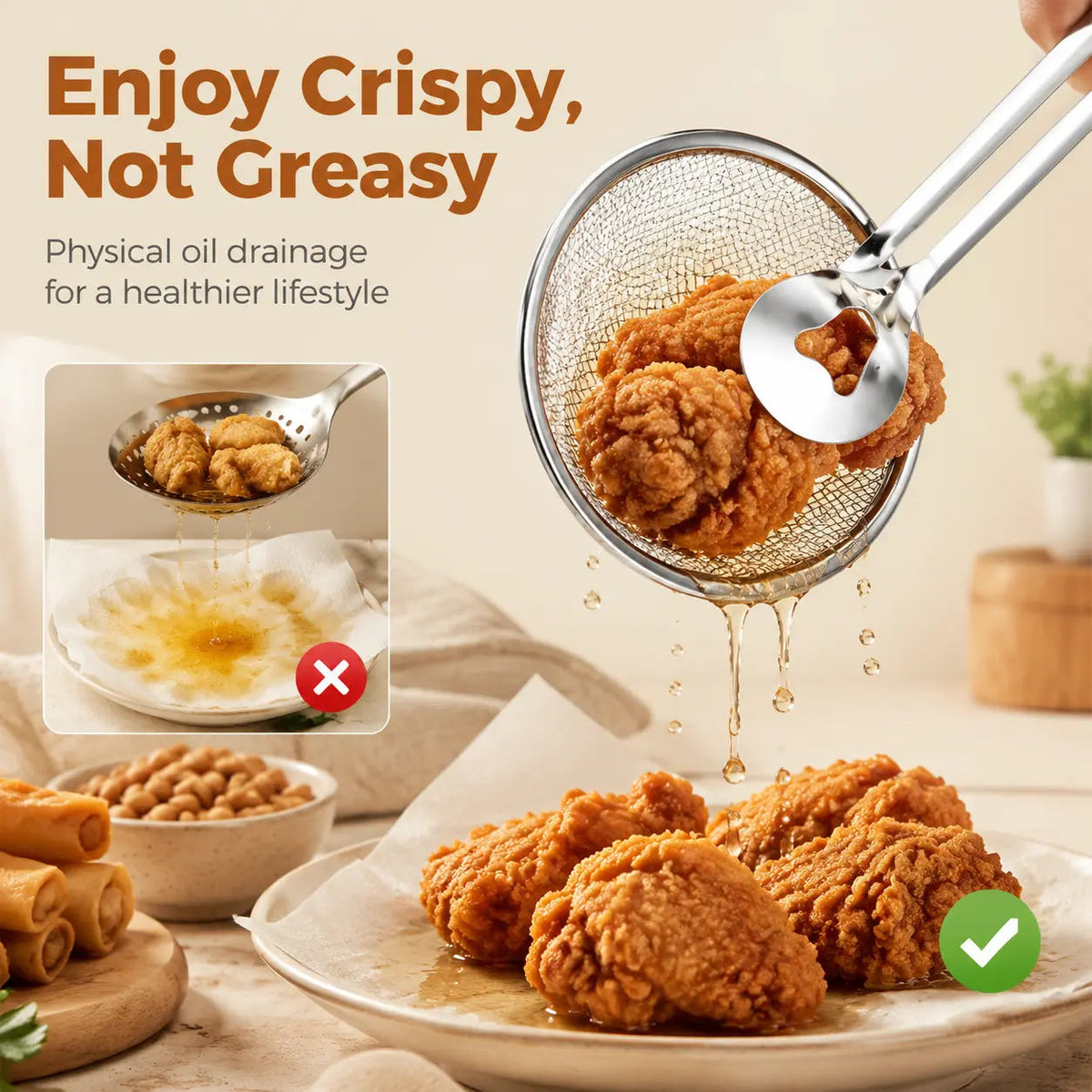 2-in-1 Stainless Steel Oil Strainer Tongs