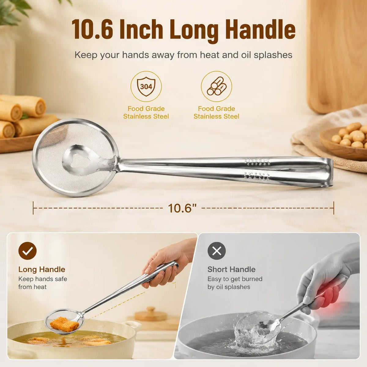 2-in-1 Stainless Steel Oil Strainer Tongs