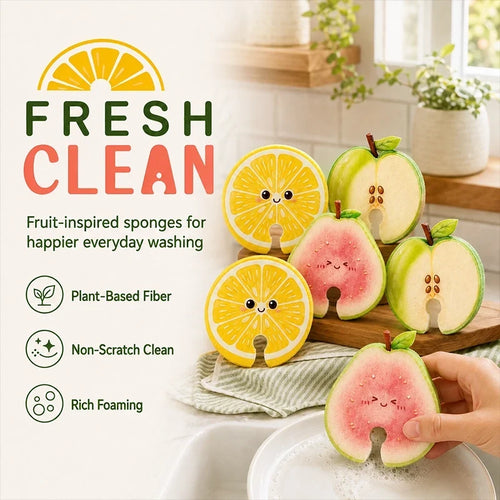 Fruit-Shaped Cellulose Dish Sponges – 6 Pack
