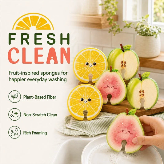 Fruit-Shaped Cellulose Dish Sponges – 6 Pack