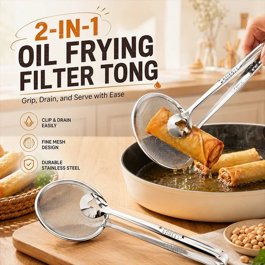 2-in-1 Stainless Steel Oil Strainer Tongs