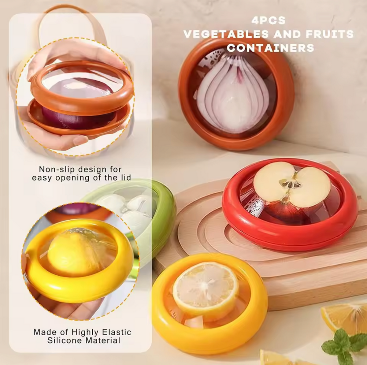 Clear Plastic Film Fruit Storage Container - (4 Pack)
