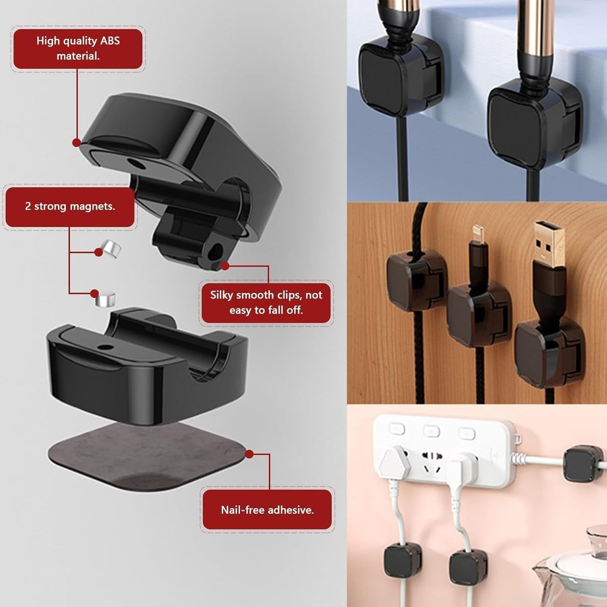 Magnetic Cord Organizer, Easy Secure Adhesive Cable Management