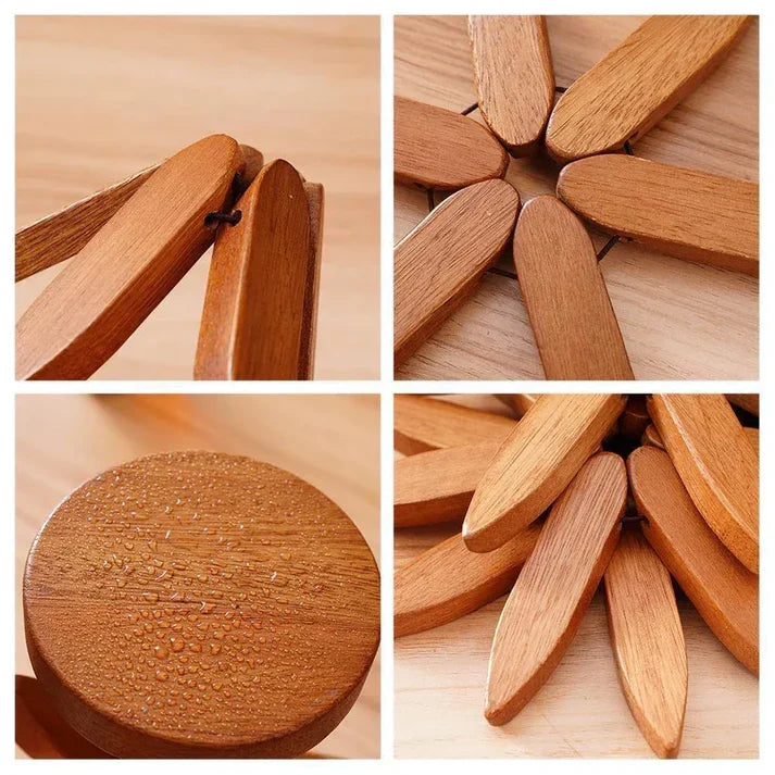 ✨Natural Tree Trivet Set - 4 bamoo Trivets & 1 Stand Like a Christmas Tree