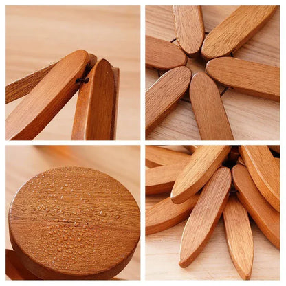 ✨Natural Tree Trivet Set - 4 bamoo Trivets & 1 Stand Like a Christmas Tree