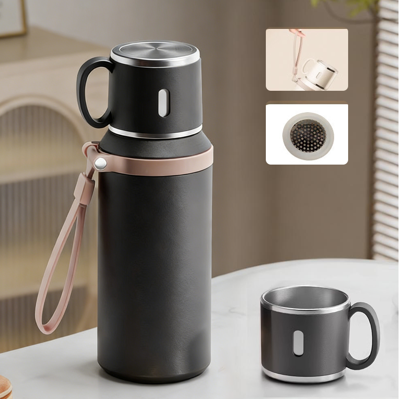 Stainless Steel Vacuum-Insulated Bottle with Lidded Cup