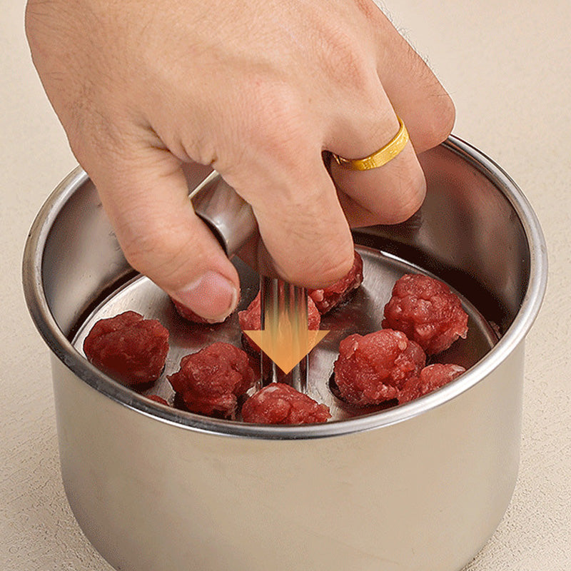 Meatball Mould  304 steel, 6/12 holes & ergonomic. Perfect balls every time – grab yours! ✅