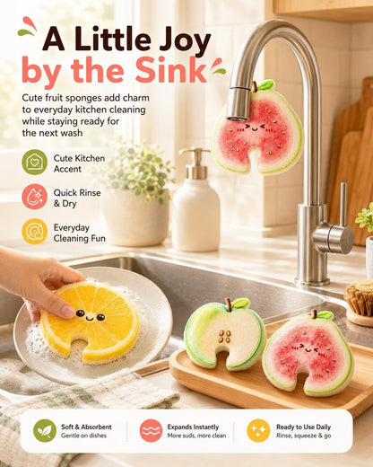 Fruit-Shaped Cellulose Dish Sponges – 6 Pack